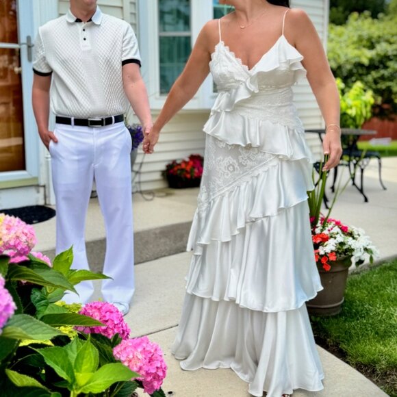 Anthropologie Ivory Lace Ruffle Maxi Dress – Bridal Shower/Rehearsal -Size 6 - Picture 3 of 3